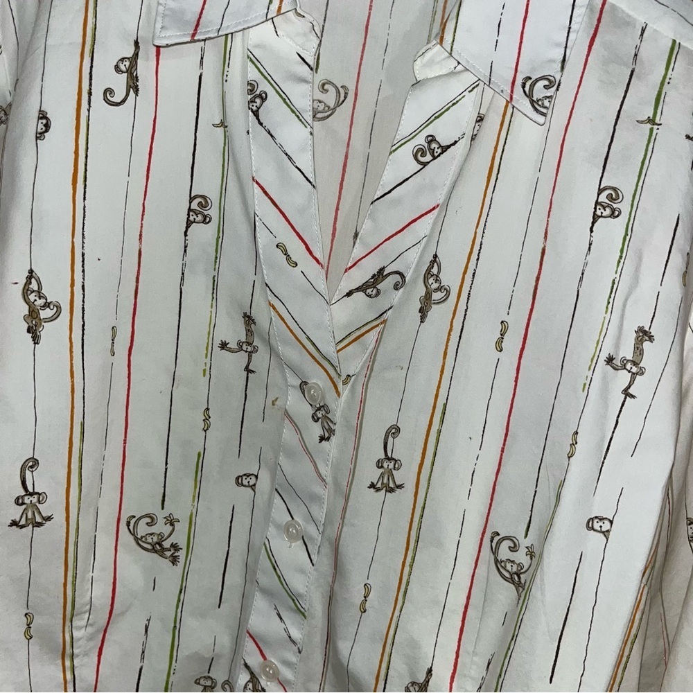 Chico’s monkeys bananas striped button up shirt blouse size 1 M 8 medium 12 med - Picture 4 of 5